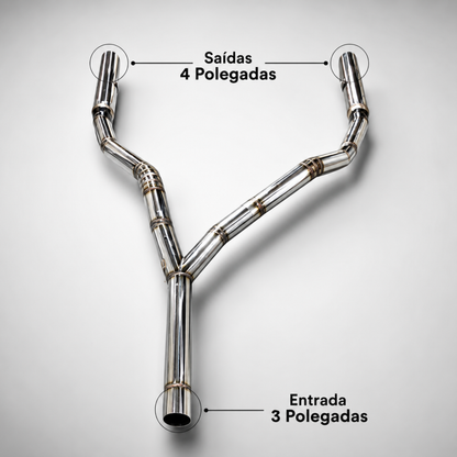 Escapamento Direto Full Inox 3 Polegadas Amarok V6 com Saída Dupla e Ponteiras 4 Polegadas