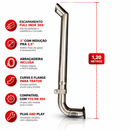 Escapamento Full Inox Trator YTO ME504 3" 1,20m com Redução 2,5", Curva, Flange e Abraçadeira Plug and Play