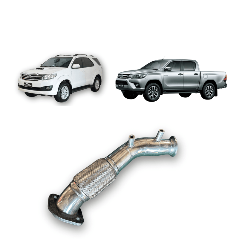 Downpipe aço inox 304 com flexível para Toyota Hilux e SW4 motor 2.8 de 2016 até 2021 - DM Pentes